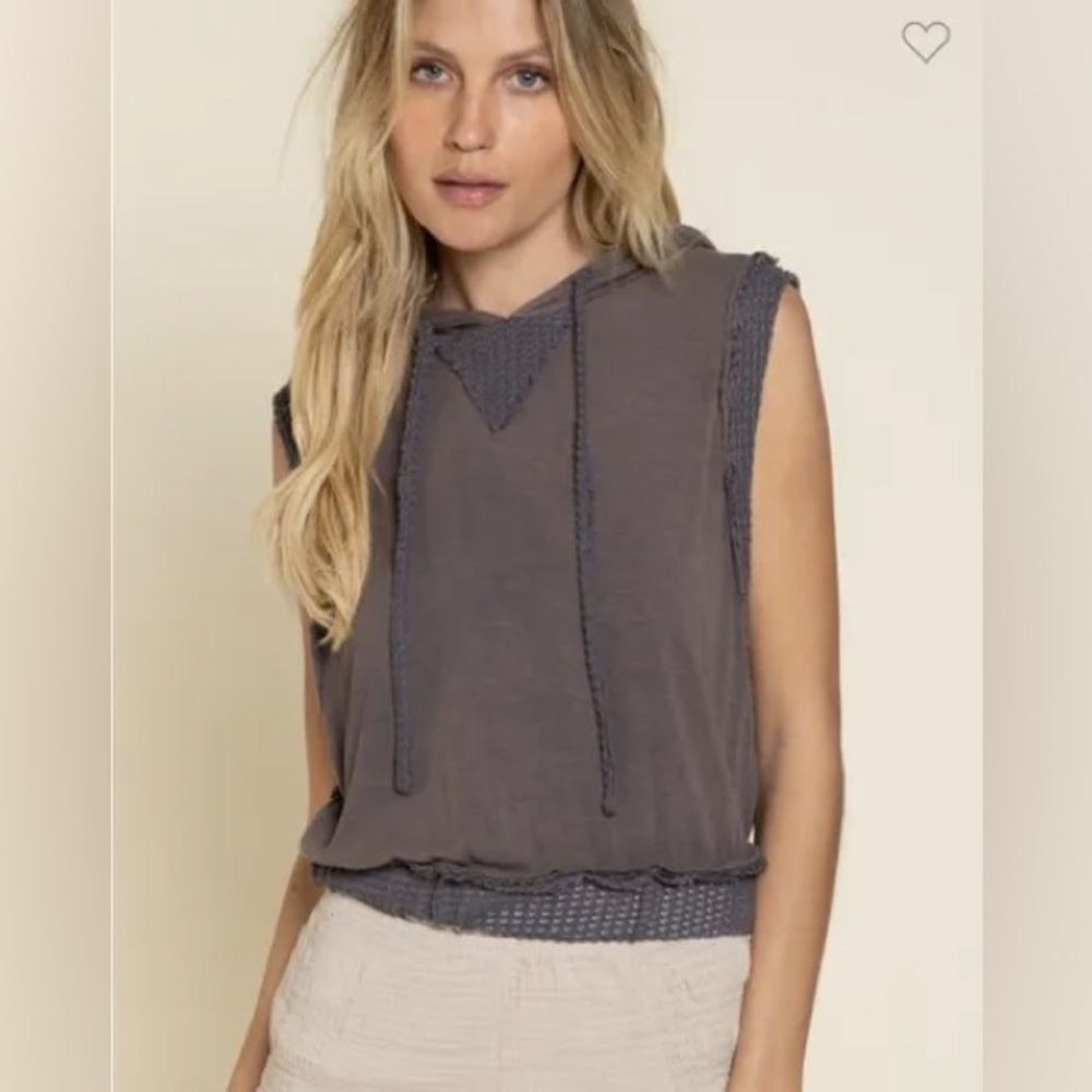 POL Mineral Wash Navy Gray Hooded Tank